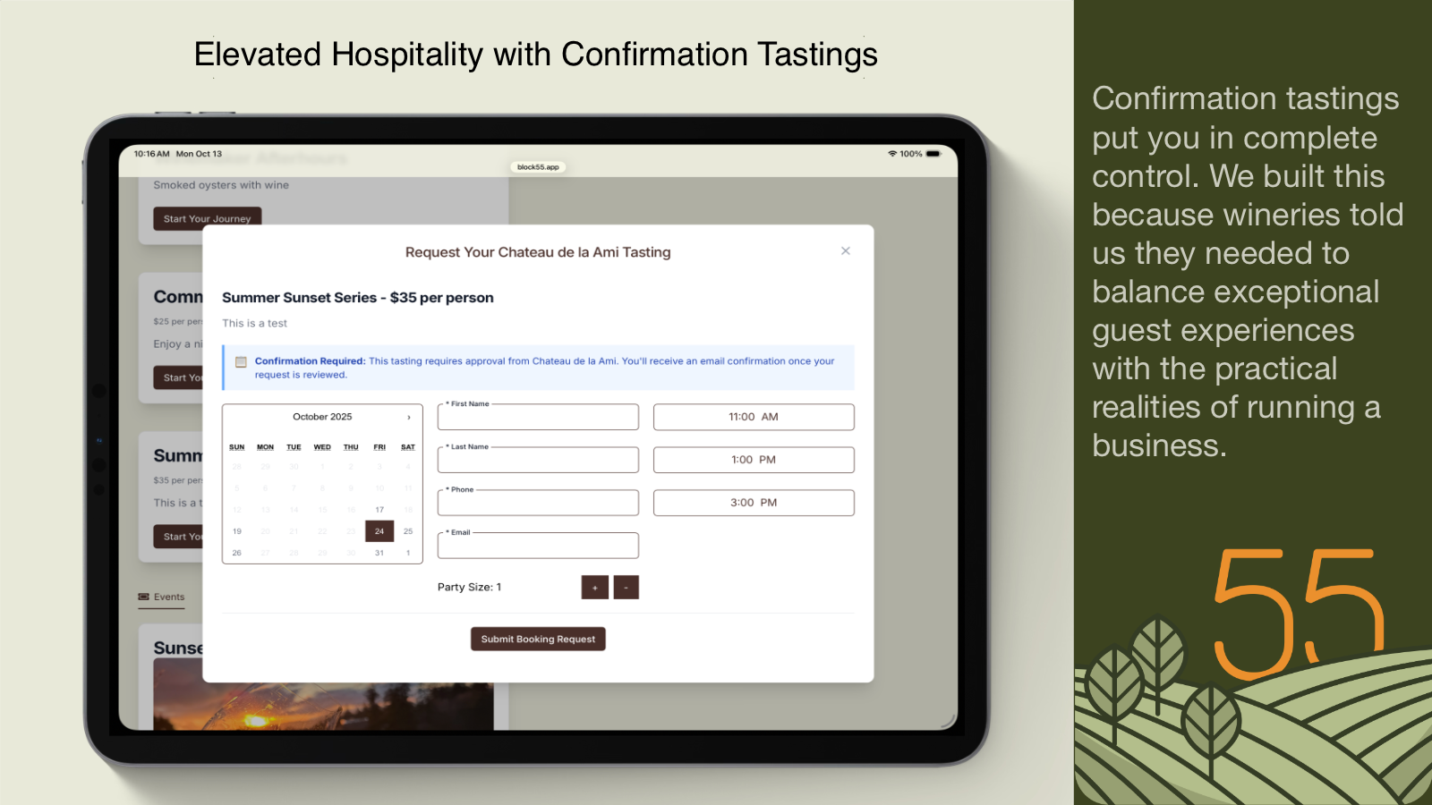 Block 55 Confirmed Tastings Interface
