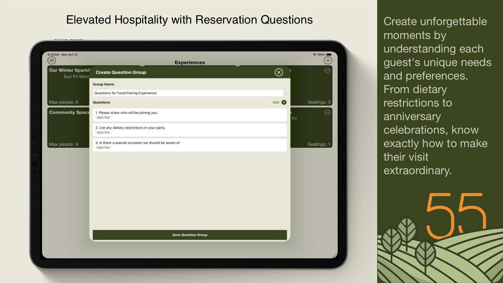 Block 55 Reservation Questions Interface